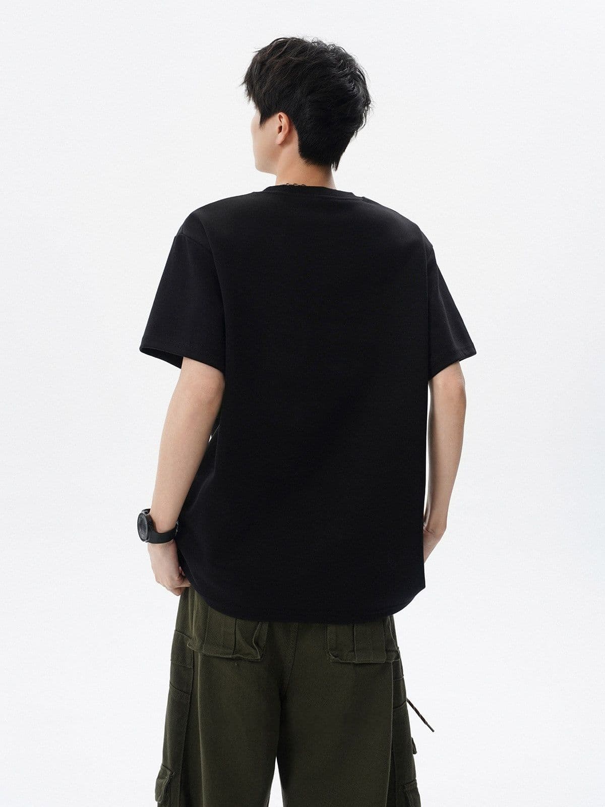 2026 새로운 무거운 남자 해체 패치워크 boxy 긍정적 인 어깨 티셔츠 여름 조수 브랜드 반팔 동정 상세 이미지 24