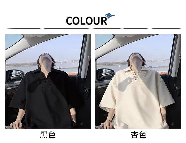 2026 새로운 여름 캐주얼 단색 하프 지퍼 POLO 셔츠 남자 미니멀리즘 5 점 반팔 상세 이미지 2