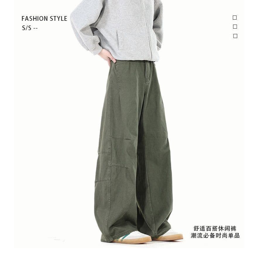 2026 여름 얇은 스타일 아메리칸 레트로 워시 퇴색 한 baggy 넓은 다리 캐주얼 바지 남녀 루즈핏 스트레이트 모통이 칼 바지 상세 이미지 3