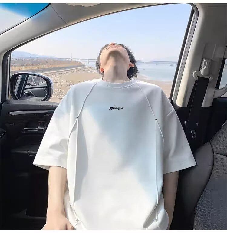 2026 새로운 자수 아메리칸 반팔 티셔츠 남자 여름 미니멀리즘 자수 루즈핏 악당 잘 생긴 캐주얼 맨위 상세 이미지 7