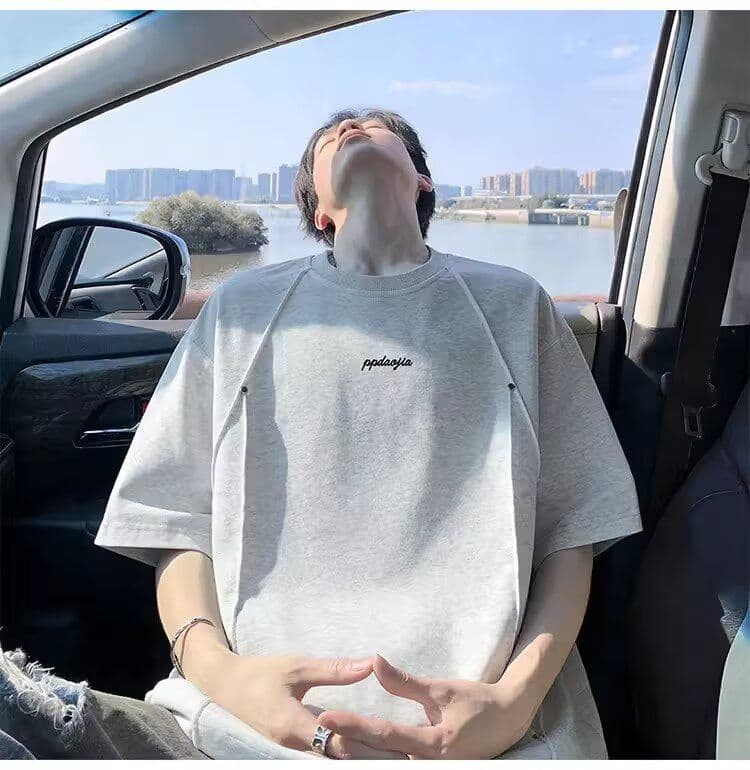 2026 새로운 자수 아메리칸 반팔 티셔츠 남자 여름 미니멀리즘 자수 루즈핏 악당 잘 생긴 캐주얼 맨위 상세 이미지 11