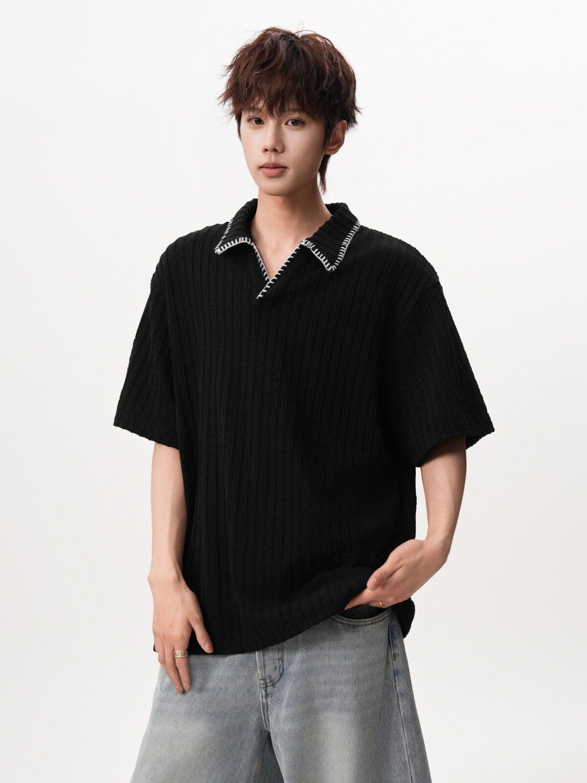 2026 새로운 오래된 돈 바람 레트로 폴로 칼라 POLO 셔츠 여름 높음 거리 손 바느질 반팔 조수 브랜드 니트 스웨터 이미지 4