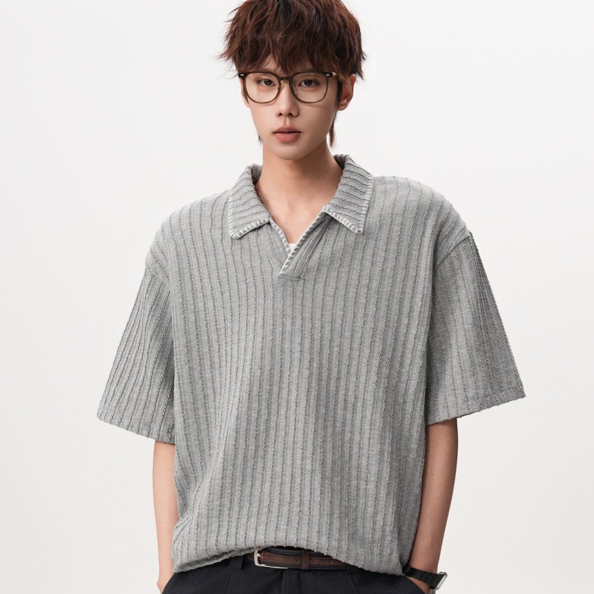 2026 새로운 오래된 돈 바람 레트로 폴로 칼라 POLO 셔츠 여름 높음 거리 손 바느질 반팔 조수 브랜드 니트 스웨터 이미지 5