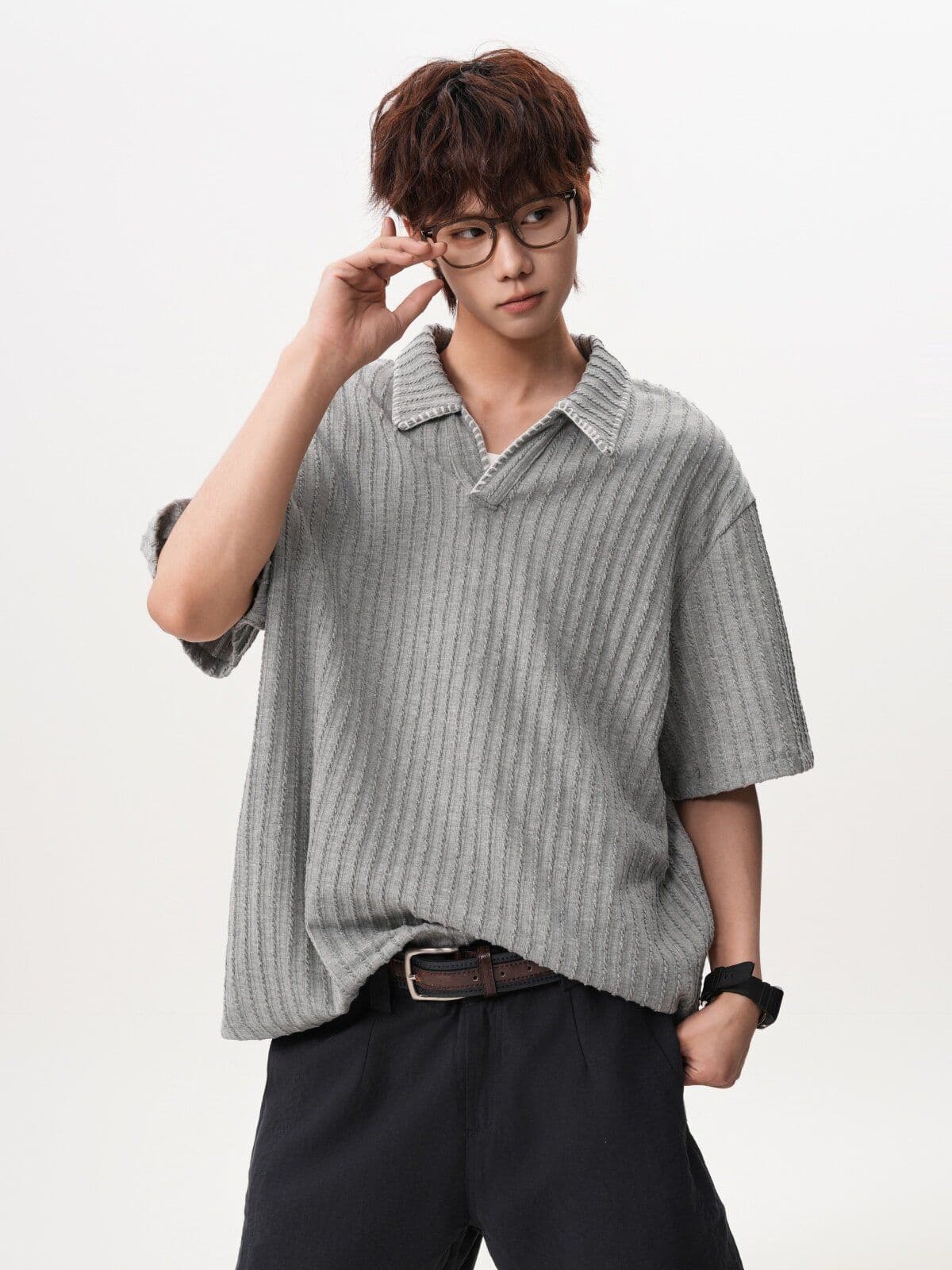 2026 새로운 오래된 돈 바람 레트로 폴로 칼라 POLO 셔츠 여름 높음 거리 손 바느질 반팔 조수 브랜드 니트 스웨터 상세 이미지 3