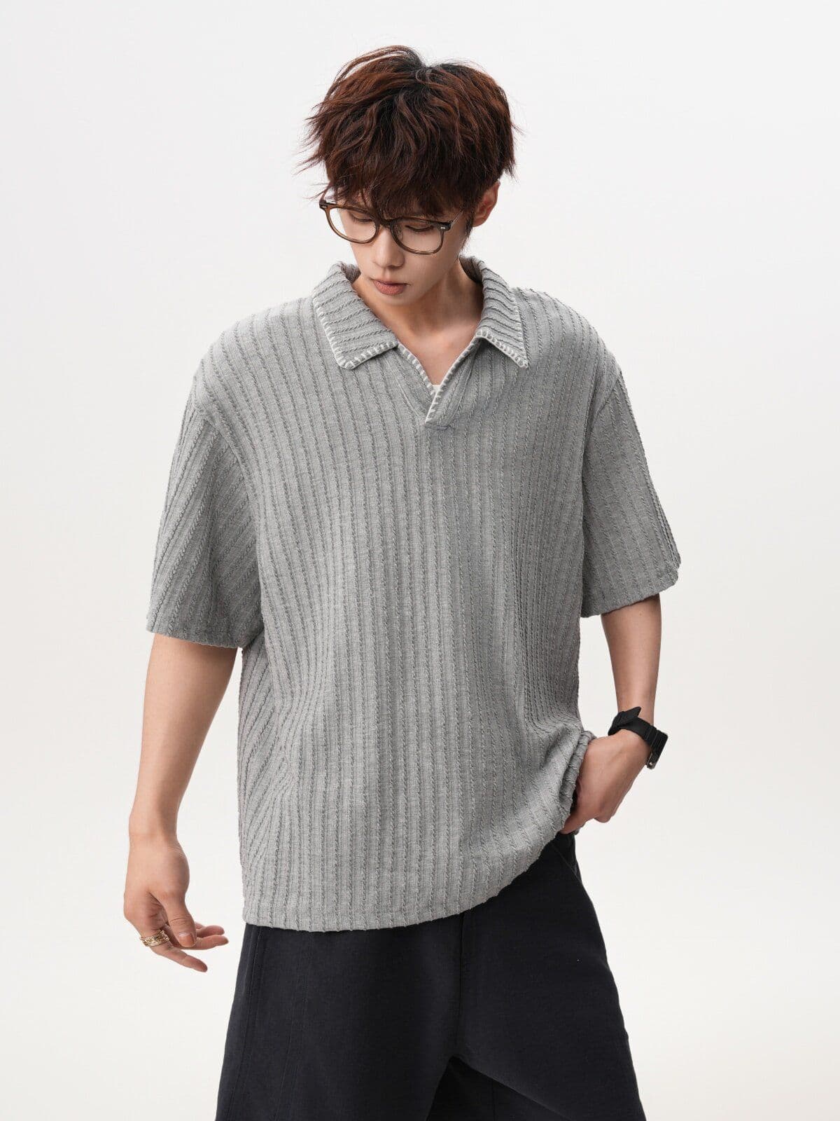 2026 새로운 오래된 돈 바람 레트로 폴로 칼라 POLO 셔츠 여름 높음 거리 손 바느질 반팔 조수 브랜드 니트 스웨터 상세 이미지 5