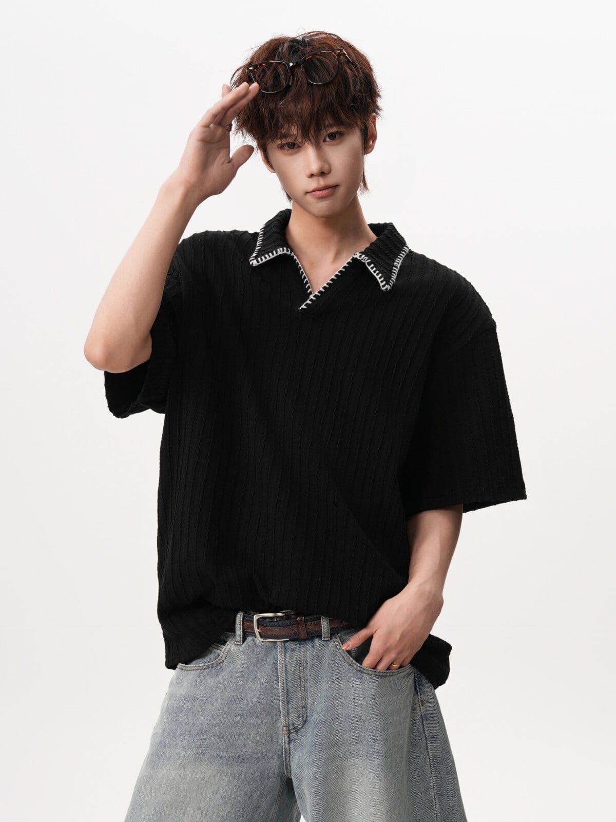 2026 새로운 오래된 돈 바람 레트로 폴로 칼라 POLO 셔츠 여름 높음 거리 손 바느질 반팔 조수 브랜드 니트 스웨터 상세 이미지 10