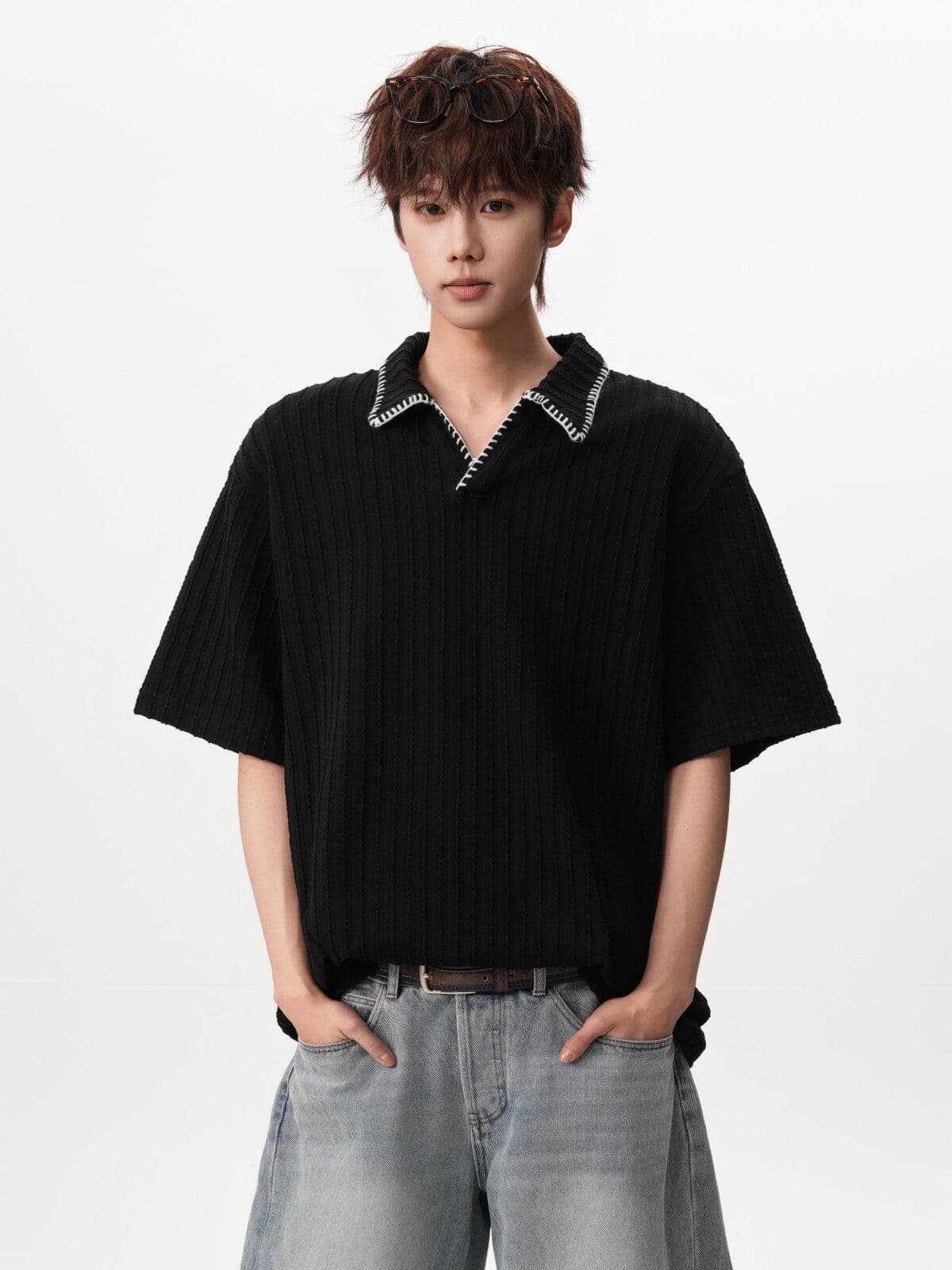 2026 새로운 오래된 돈 바람 레트로 폴로 칼라 POLO 셔츠 여름 높음 거리 손 바느질 반팔 조수 브랜드 니트 스웨터 상세 이미지 11
