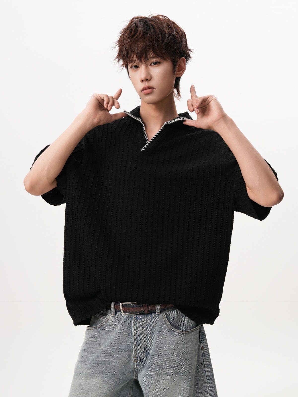2026 새로운 오래된 돈 바람 레트로 폴로 칼라 POLO 셔츠 여름 높음 거리 손 바느질 반팔 조수 브랜드 니트 스웨터 상세 이미지 13