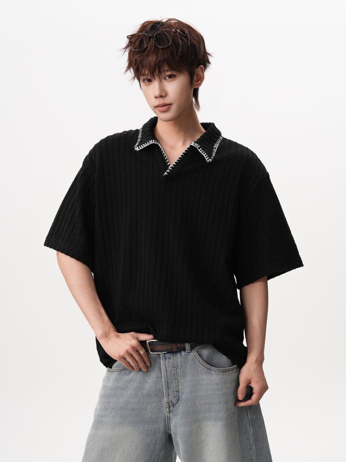 2026 새로운 오래된 돈 바람 레트로 폴로 칼라 POLO 셔츠 여름 높음 거리 손 바느질 반팔 조수 브랜드 니트 스웨터 상세 이미지 14