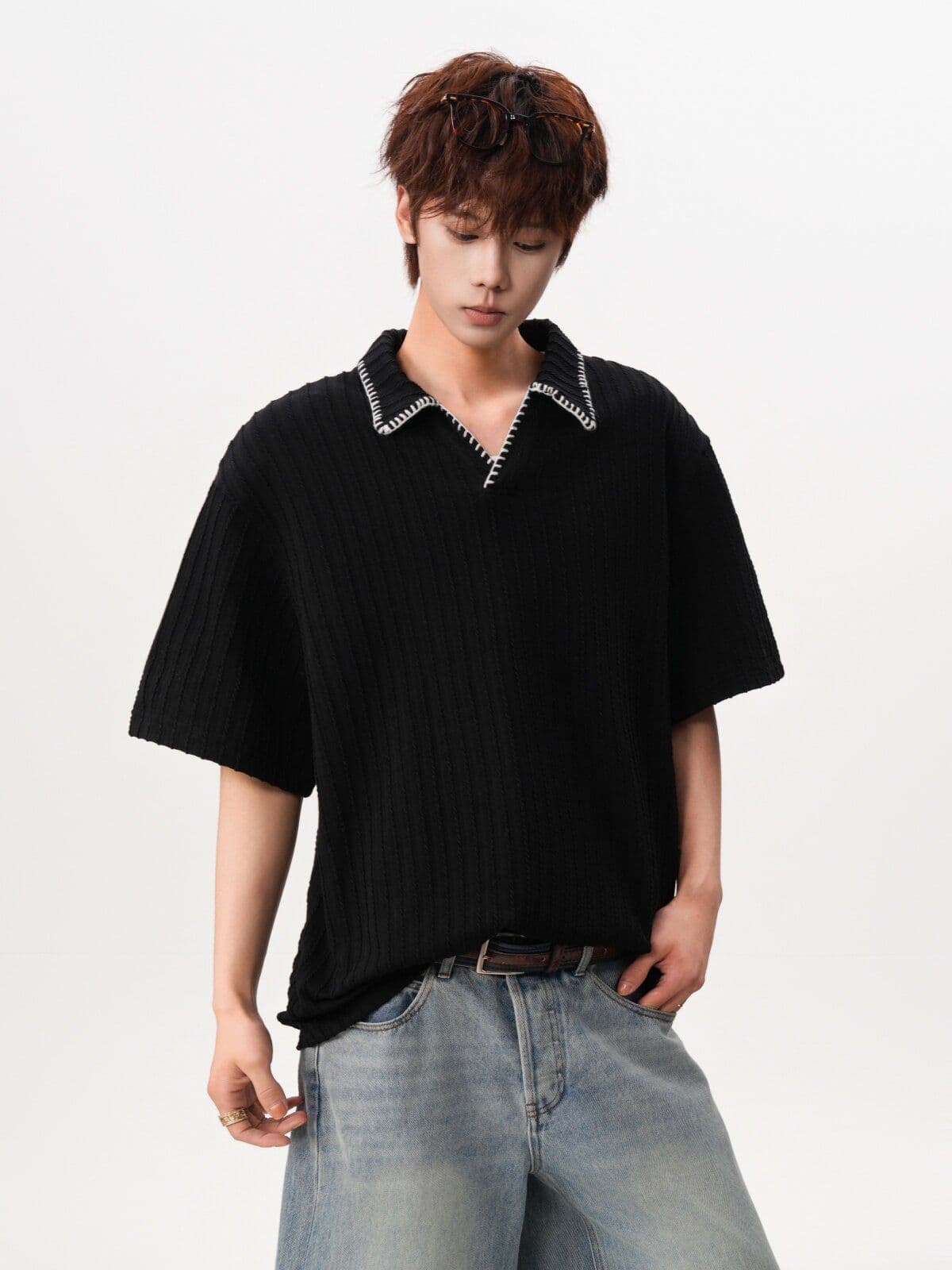 2026 새로운 오래된 돈 바람 레트로 폴로 칼라 POLO 셔츠 여름 높음 거리 손 바느질 반팔 조수 브랜드 니트 스웨터 상세 이미지 17