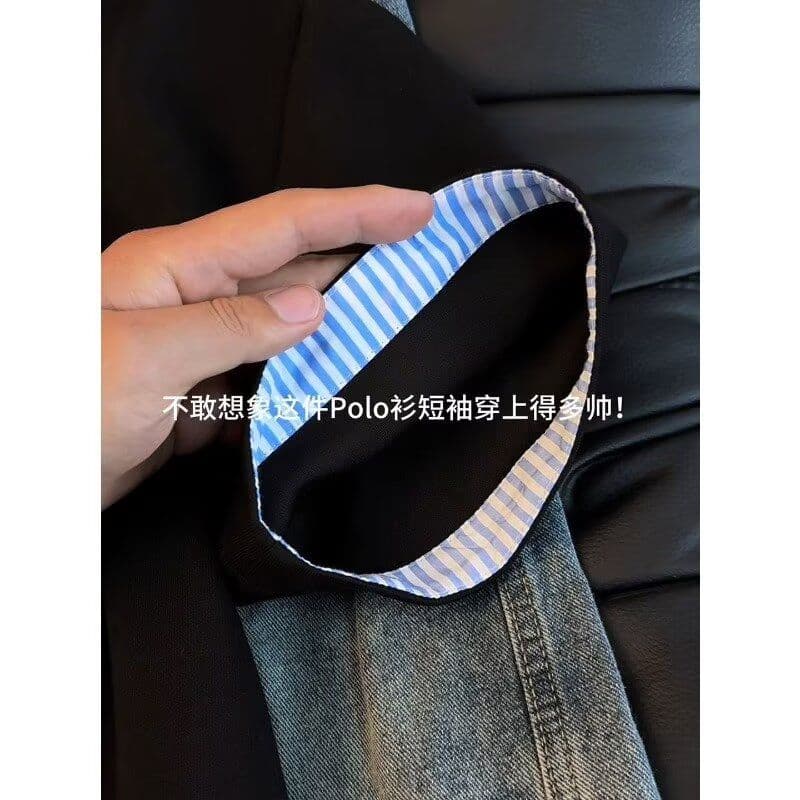 2026 새로운 무거운 여름 체크무늬 POLO 칼라 반팔 티셔츠 남녀 커플 맨위 이미지 4