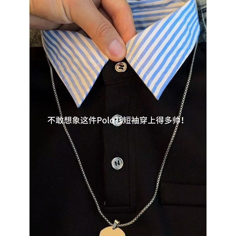 2026 새로운 무거운 여름 체크무늬 POLO 칼라 반팔 티셔츠 남녀 커플 맨위 상세 이미지 2