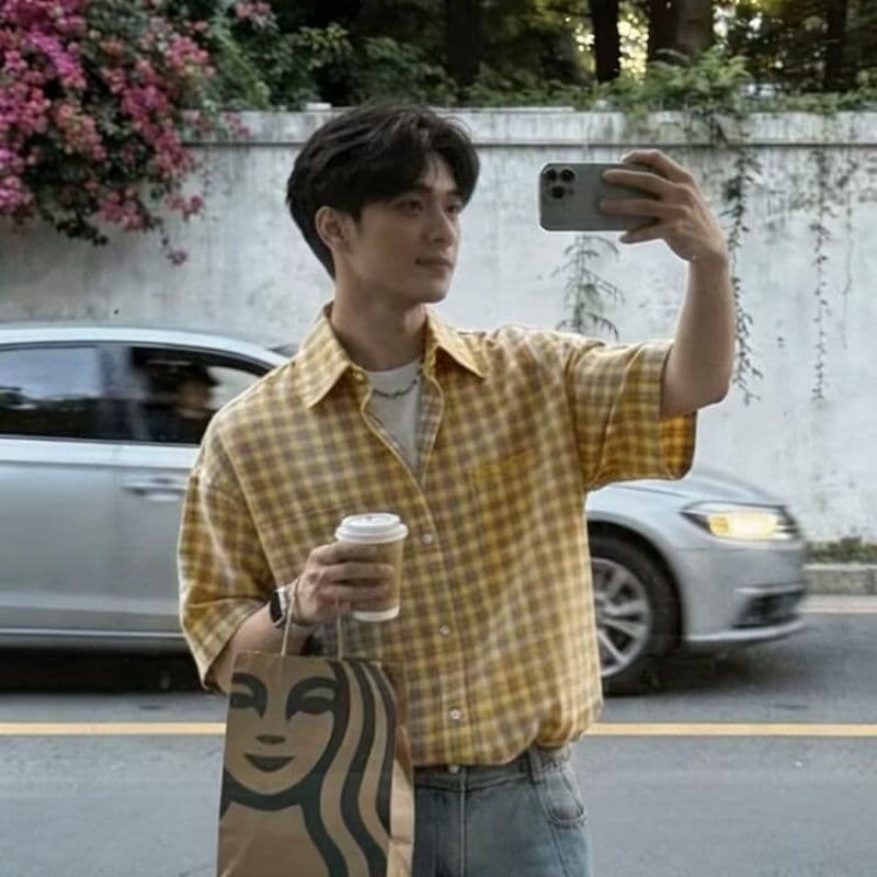 2026 새로운 체크무늬 아메리칸 레트로 셔츠 남자 반팔 여름 캐주얼 셔츠 남자 고급 악당 잘 생긴 재킷 이미지 4