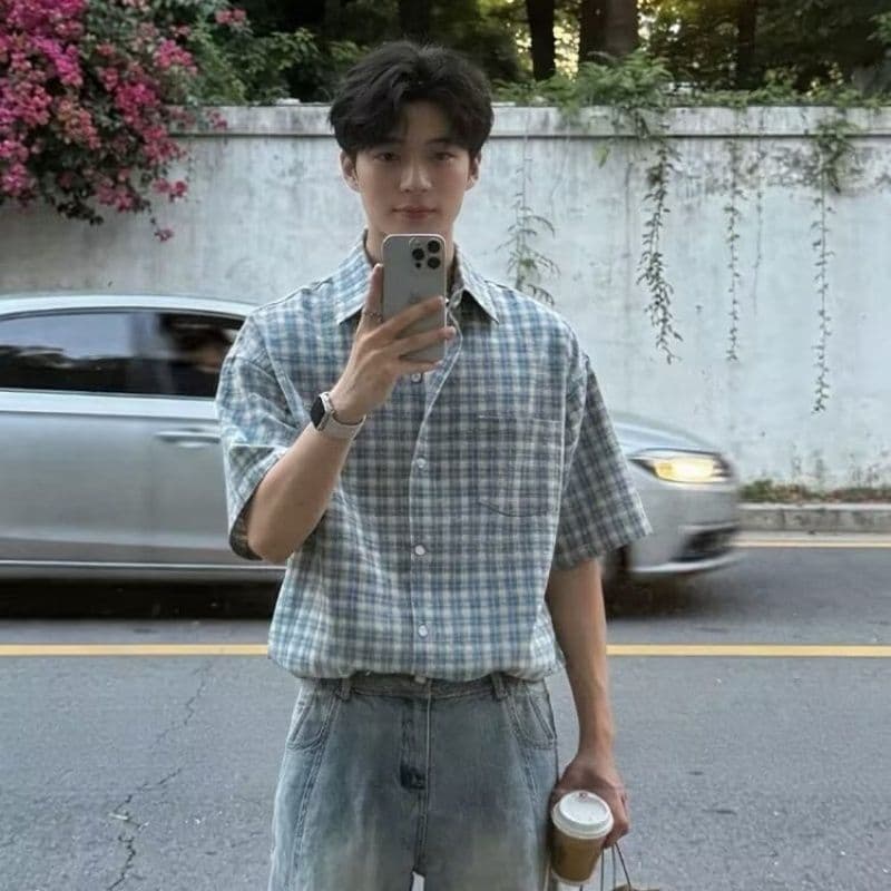 2026 새로운 체크무늬 아메리칸 레트로 셔츠 남자 반팔 여름 캐주얼 셔츠 남자 고급 악당 잘 생긴 재킷