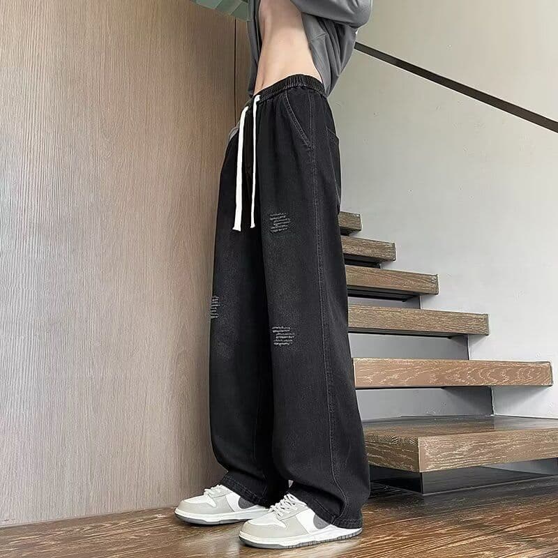2026 아메리칸 캐주얼 악당 잘 생긴 워싱 레트로 노스탤지어 청바지 남자 스트레이트 루즈핏 펌프 로프 높음 거리 스트레이트 바지 이미지 2