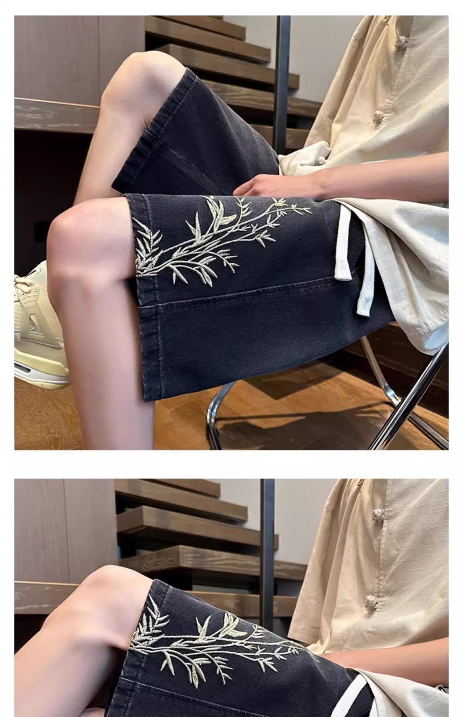 2026 새로운 중식 국풍 대나무 데님 반바지 남자 여름 얇은 스타일 커플 높음 거리 워싱 캐주얼 5 점 바지 상세 이미지 3