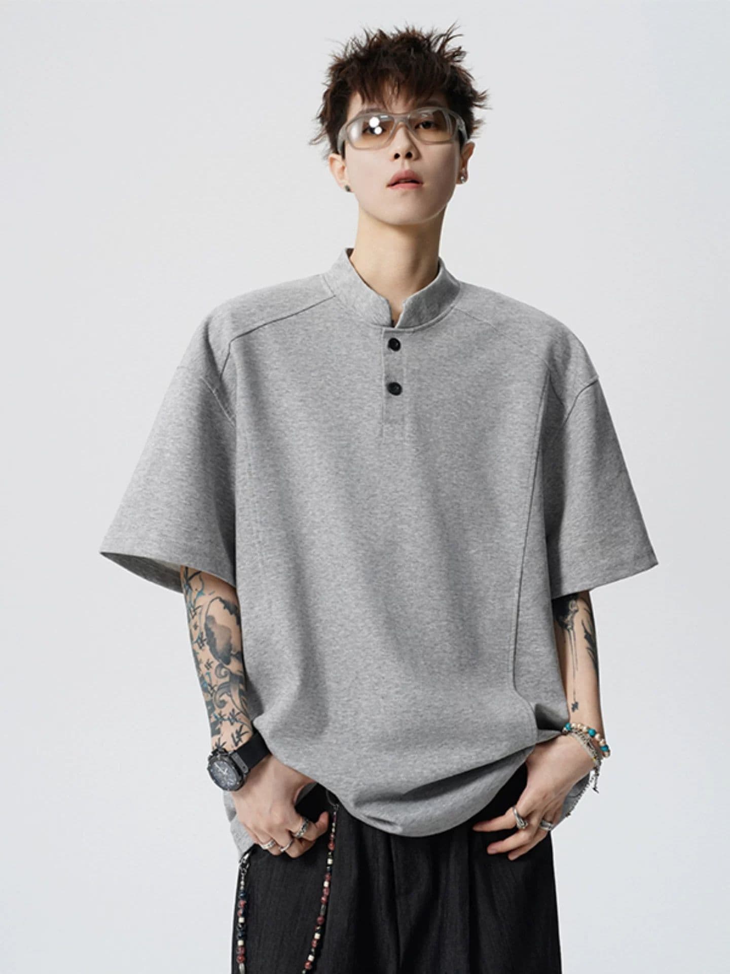 2026 새로운 무거운 헨리 칼라 POLO 셔츠 남녀 여름 조수 브랜드 캐주얼 반소매 티셔츠