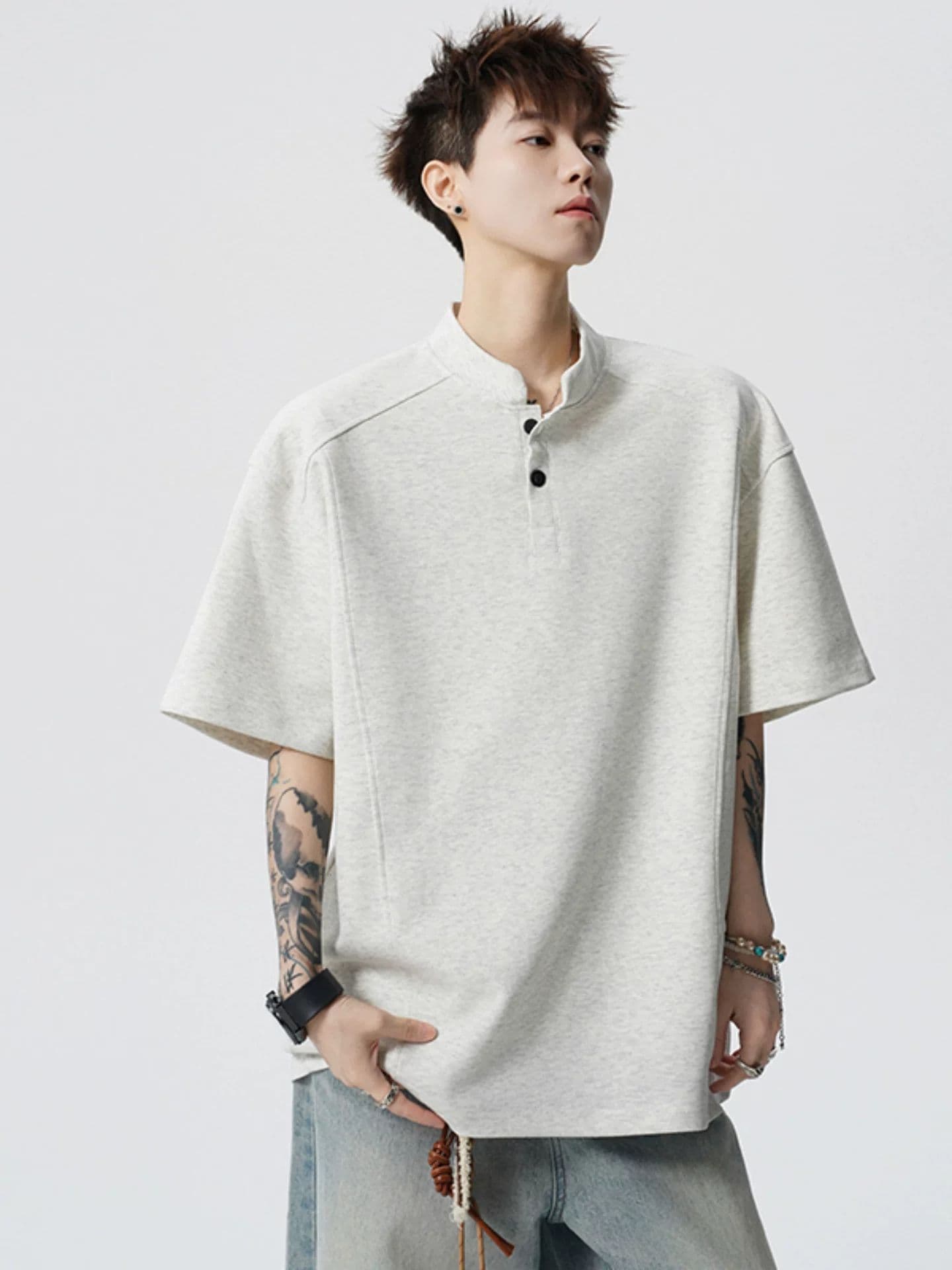 2026 새로운 무거운 헨리 칼라 POLO 셔츠 남녀 여름 조수 브랜드 캐주얼 반소매 티셔츠 이미지 4