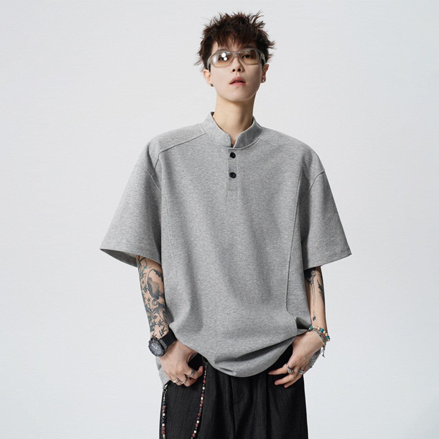 2026 새로운 무거운 헨리 칼라 POLO 셔츠 남녀 여름 조수 브랜드 캐주얼 반소매 티셔츠 상세 이미지 1