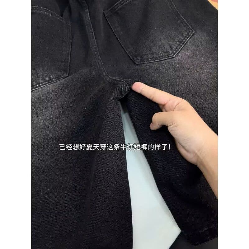 2026 새로운 조수 브랜드 펌프 로프 허리밴드 워싱 데님 반바지 남녀 레트로 여름 루즈핏 다용도 오부 바지 이미지 3