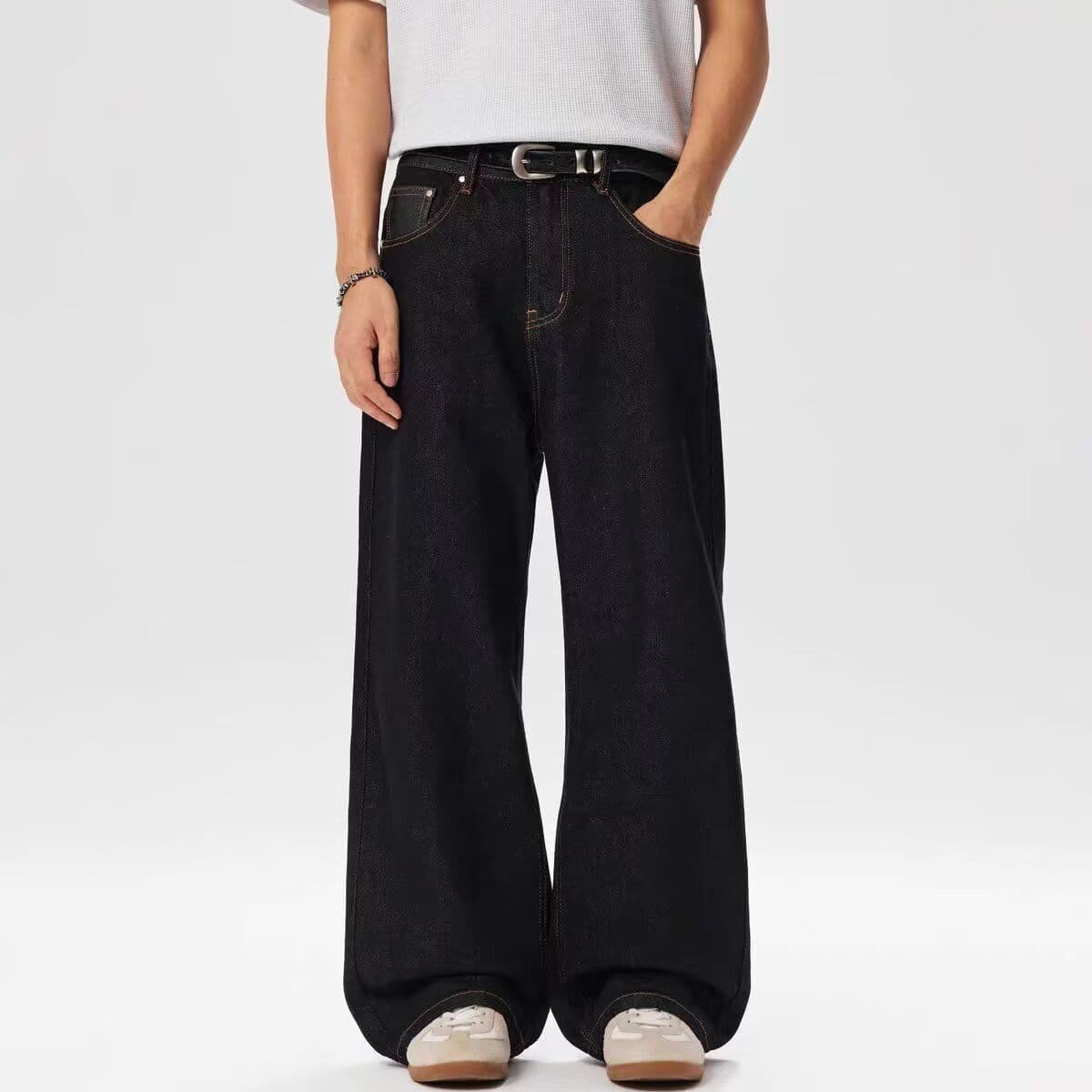2026 봄 여름 마이크로 나팔 청바지 남성 루즈핏 넓은 다리 아메리칸 높음 거리 스트레이트 트렌드 캐주얼 다용도 긴 바지 상세 이미지 5