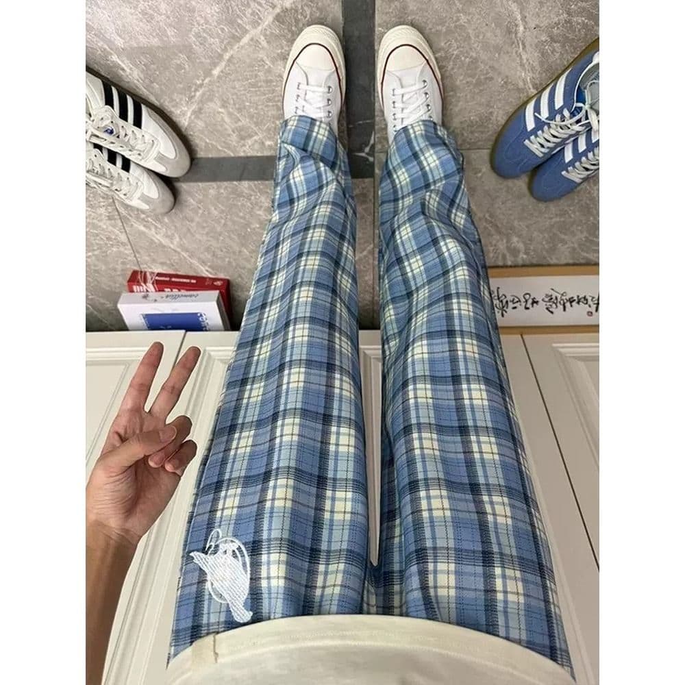 2026 3 차원 테두리 체크무늬 바지 남자 사계절 고급 측면 지퍼 스트레이트 부츠컷 바지 캐주얼 운동 긴 바지 이미지 5
