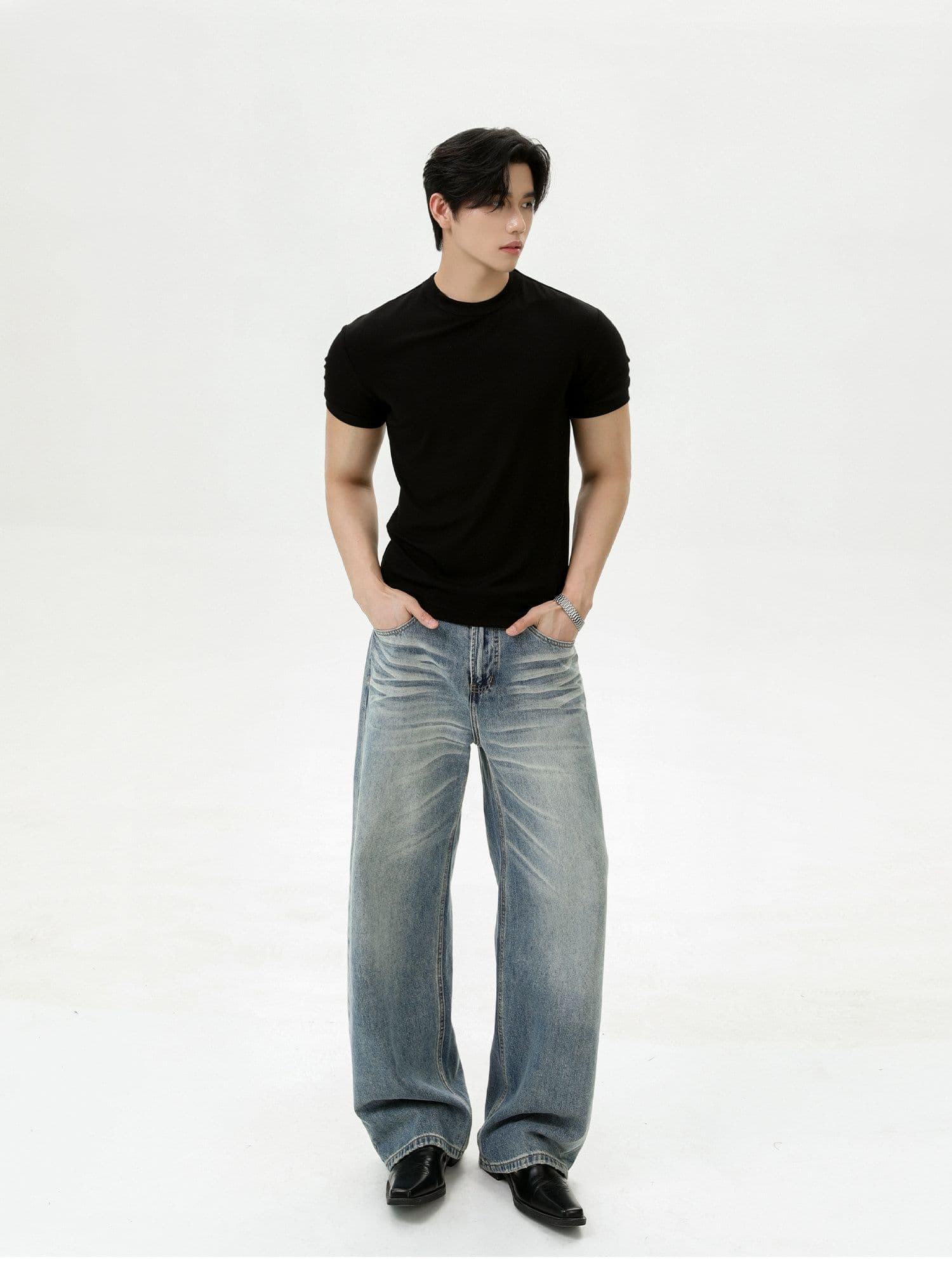 2026 새로운 무거운 여름 디스플레이 건장하다 증가 어깨 와이드 긍정적 인 어깨 라운드 넥 단색 반팔 통기성 캐주얼 피트니스 티셔츠 상세 이미지 18