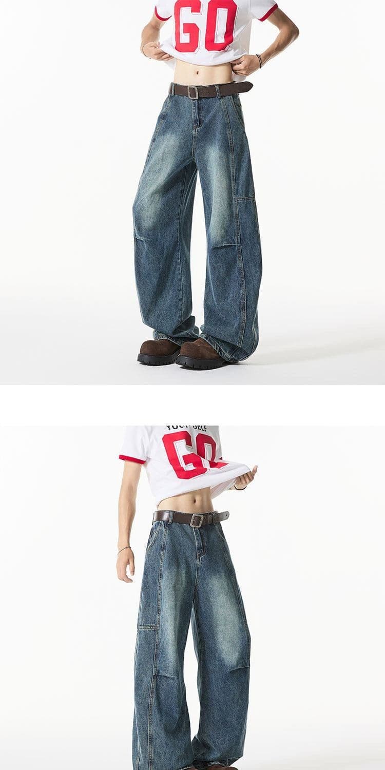 아메리칸 높음 거리 클래스 조수 브랜드 모통이 칼 청바지 남성 봄 여름 조수 브랜드 주름 패치워크 디자인 센스 마 오래된 바지 상세 이미지 8