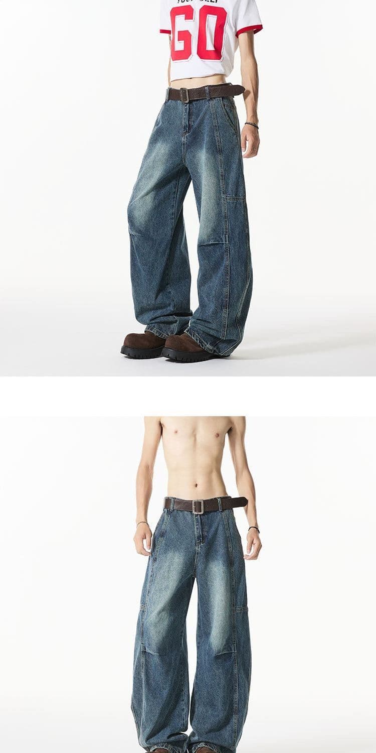아메리칸 높음 거리 클래스 조수 브랜드 모통이 칼 청바지 남성 봄 여름 조수 브랜드 주름 패치워크 디자인 센스 마 오래된 바지 상세 이미지 11