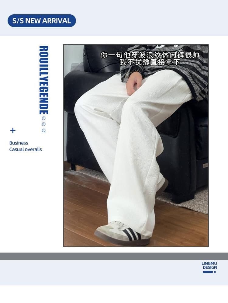 2026 질감 센스 작은 슬랙스 남자 여름과 가을 도루 센스 스트라이프 캐주얼 긴 바지 루즈핏 슬림해 보이는 빅 사이즈 스트레이트 바지 상세 이미지 1
