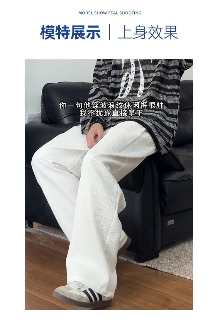 2026 질감 센스 작은 슬랙스 남자 여름과 가을 도루 센스 스트라이프 캐주얼 긴 바지 루즈핏 슬림해 보이는 빅 사이즈 스트레이트 바지 상세 이미지 5
