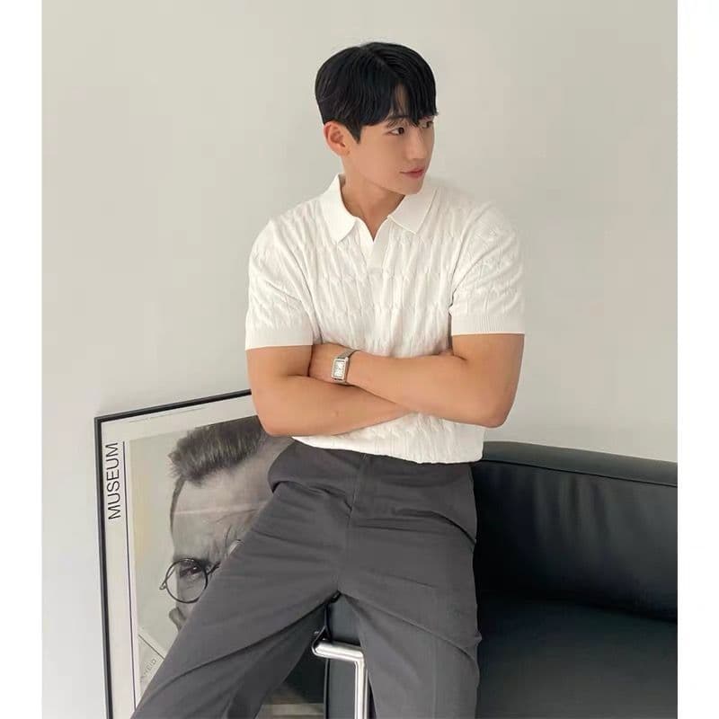 니트 POLO 셔츠 남자 반팔 고급 센스 조수 브랜드 남성 의류 옷 여름 있음 칼라 통기성 캐주얼 청년 맨위 이미지 3