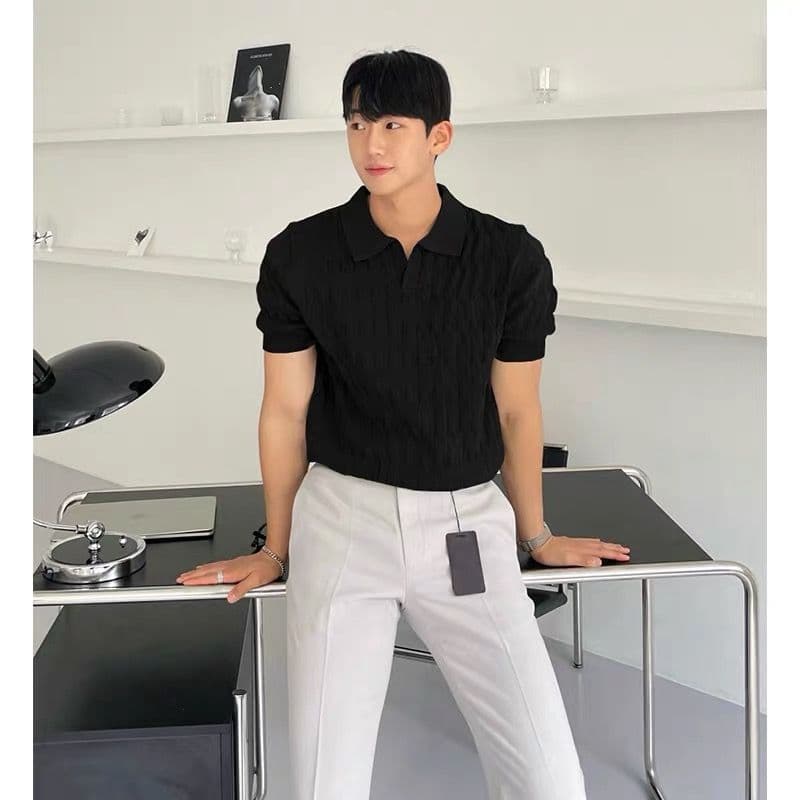 니트 POLO 셔츠 남자 반팔 고급 센스 조수 브랜드 남성 의류 옷 여름 있음 칼라 통기성 캐주얼 청년 맨위 이미지 4
