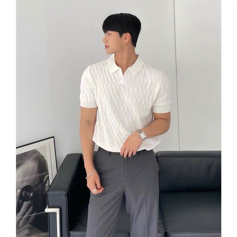 니트 POLO 셔츠 남자 반팔 고급 센스 조수 브랜드 남성 의류 옷 여름 있음 칼라 통기성 캐주얼 청년 맨위