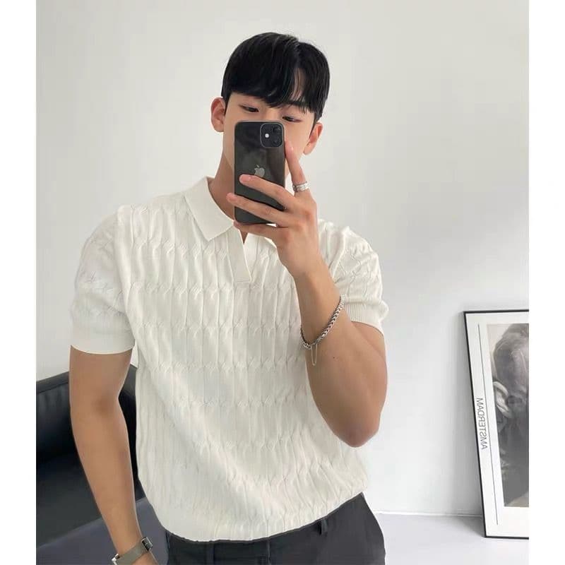 니트 POLO 셔츠 남자 반팔 고급 센스 조수 브랜드 남성 의류 옷 여름 있음 칼라 통기성 캐주얼 청년 맨위 이미지 5