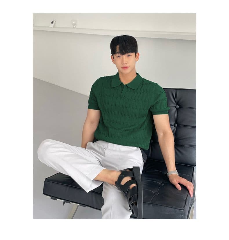 니트 POLO 셔츠 남자 반팔 고급 센스 조수 브랜드 남성 의류 옷 여름 있음 칼라 통기성 캐주얼 청년 맨위 이미지 2