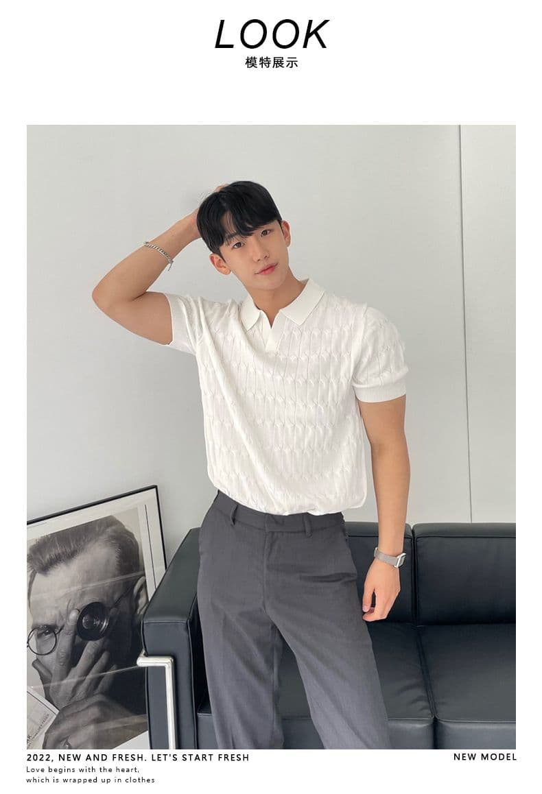 니트 POLO 셔츠 남자 반팔 고급 센스 조수 브랜드 남성 의류 옷 여름 있음 칼라 통기성 캐주얼 청년 맨위 상세 이미지 3