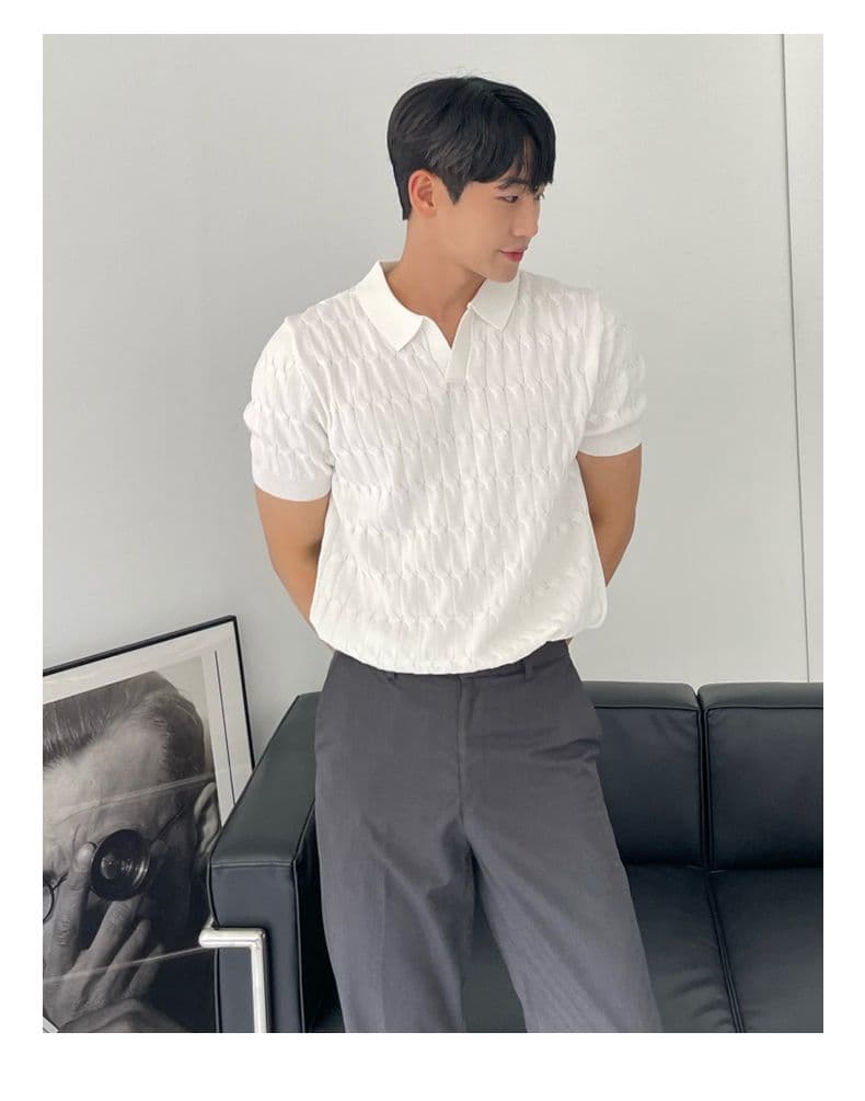 니트 POLO 셔츠 남자 반팔 고급 센스 조수 브랜드 남성 의류 옷 여름 있음 칼라 통기성 캐주얼 청년 맨위 상세 이미지 4