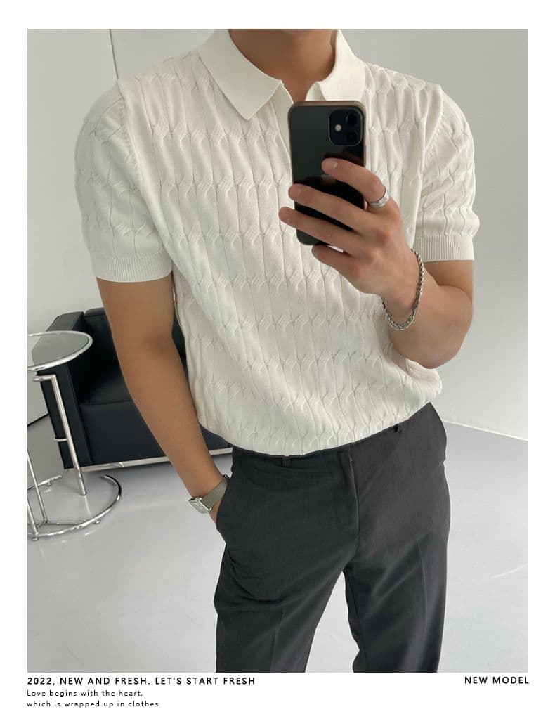 니트 POLO 셔츠 남자 반팔 고급 센스 조수 브랜드 남성 의류 옷 여름 있음 칼라 통기성 캐주얼 청년 맨위 상세 이미지 5
