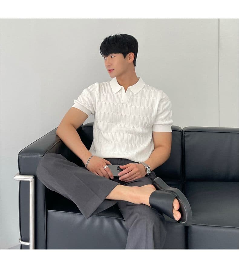 니트 POLO 셔츠 남자 반팔 고급 센스 조수 브랜드 남성 의류 옷 여름 있음 칼라 통기성 캐주얼 청년 맨위 상세 이미지 12