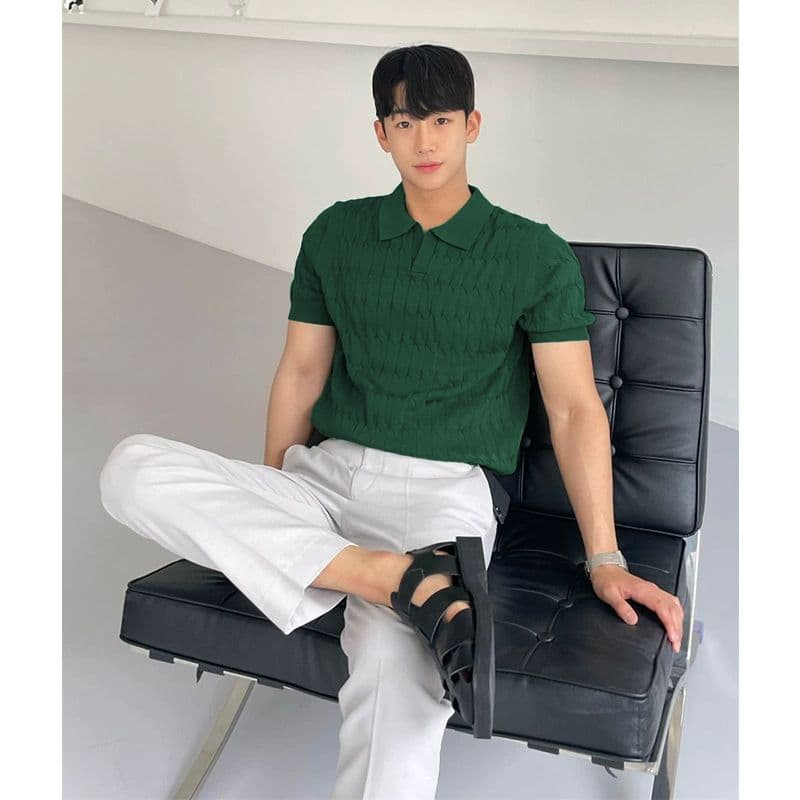 니트 POLO 셔츠 남자 반팔 고급 센스 조수 브랜드 남성 의류 옷 여름 있음 칼라 통기성 캐주얼 청년 맨위 상세 이미지 13