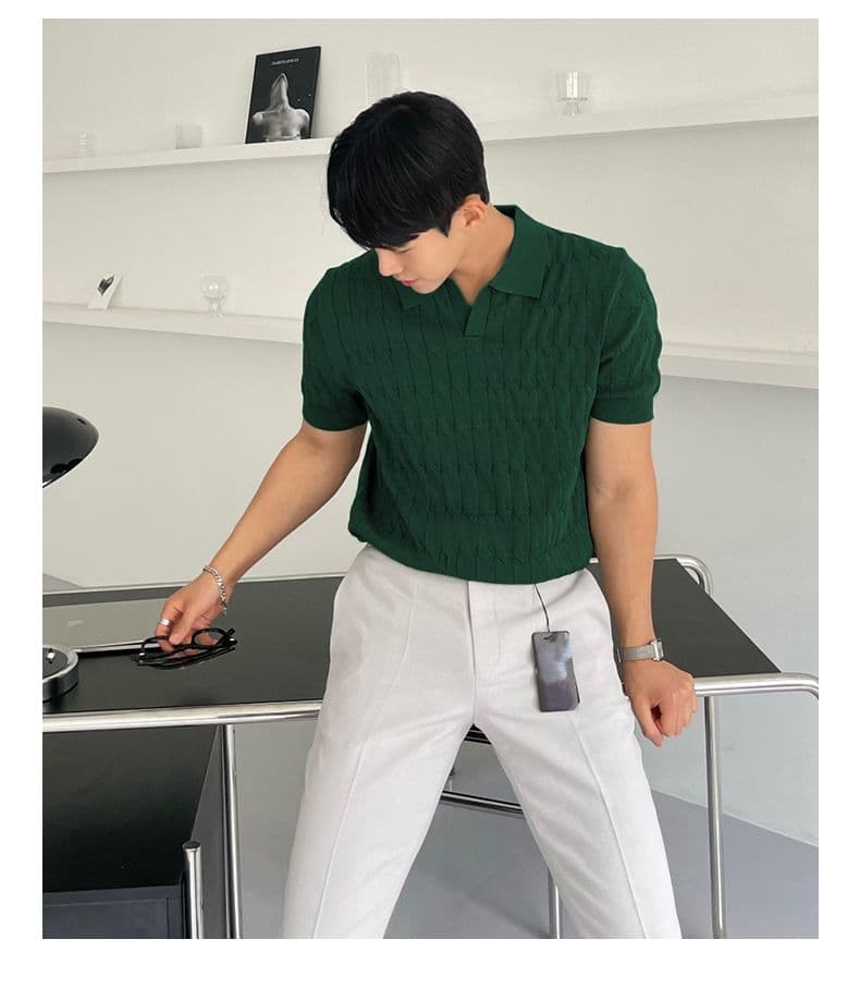 니트 POLO 셔츠 남자 반팔 고급 센스 조수 브랜드 남성 의류 옷 여름 있음 칼라 통기성 캐주얼 청년 맨위 상세 이미지 15