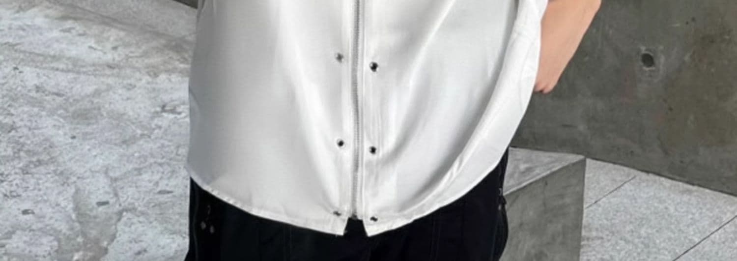 2026 작은 대중 금속 해체 디자인 센스 지퍼 셔츠 남자 어깨 패드 반팔 고급 센스 수준 악당 잘 생긴 셔츠 상세 이미지 4