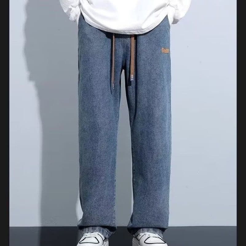 레트로 아모이 트렌디 허리밴드 펌프 로프 스트레이트 청바지 남성 봄 가을 루즈핏 아메리칸 조수 브랜드 넓은 다리 캐주얼 긴 바지 이미지 5