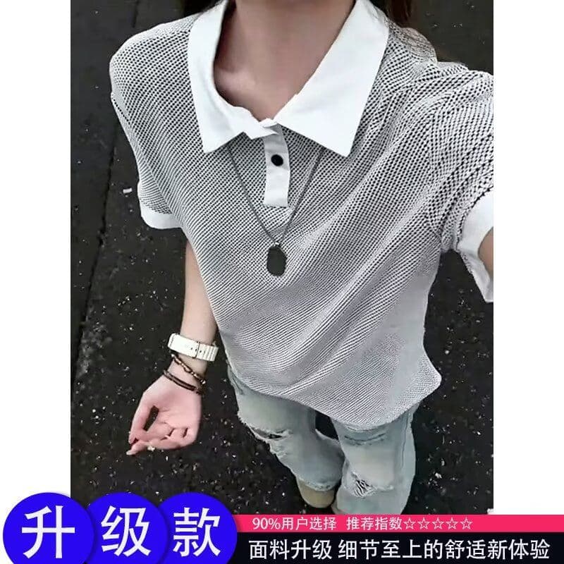 작은 대중 디자인 센스 폴로 칼라 패치워크 페이크 레이어드 POLO 셔츠 남자 반팔 여름 조수 브랜드 루즈핏 반소매 티셔츠 맨위 이미지 4