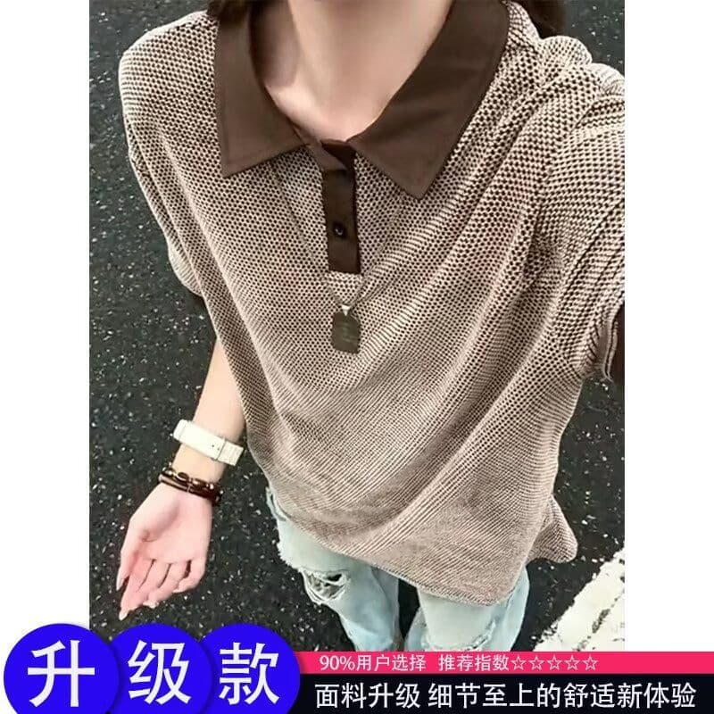 작은 대중 디자인 센스 폴로 칼라 패치워크 페이크 레이어드 POLO 셔츠 남자 반팔 여름 조수 브랜드 루즈핏 반소매 티셔츠 맨위 상세 이미지 1