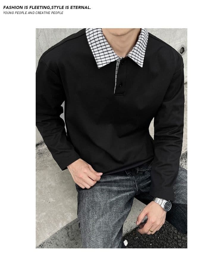 2026 아메리칸 레트로 빅 사이즈 폴로 칼라 긴팔 POLO 셔츠 남녀 캐주얼 루즈핏 통기성 다용도 티셔츠 맨위 이미지 2