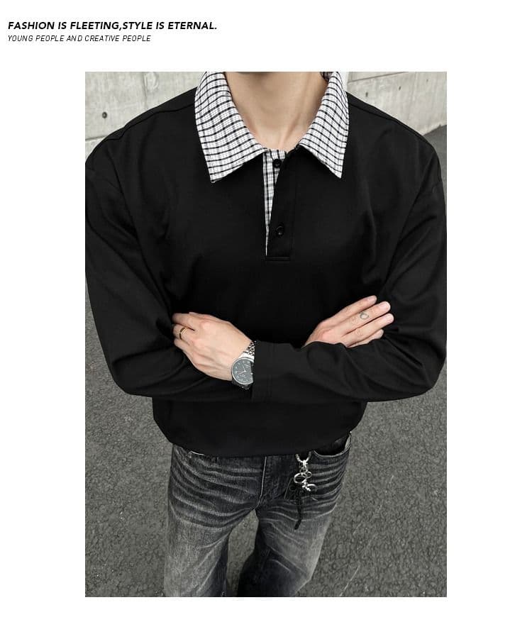 2026 아메리칸 레트로 빅 사이즈 폴로 칼라 긴팔 POLO 셔츠 남녀 캐주얼 루즈핏 통기성 다용도 티셔츠 맨위 상세 이미지 11