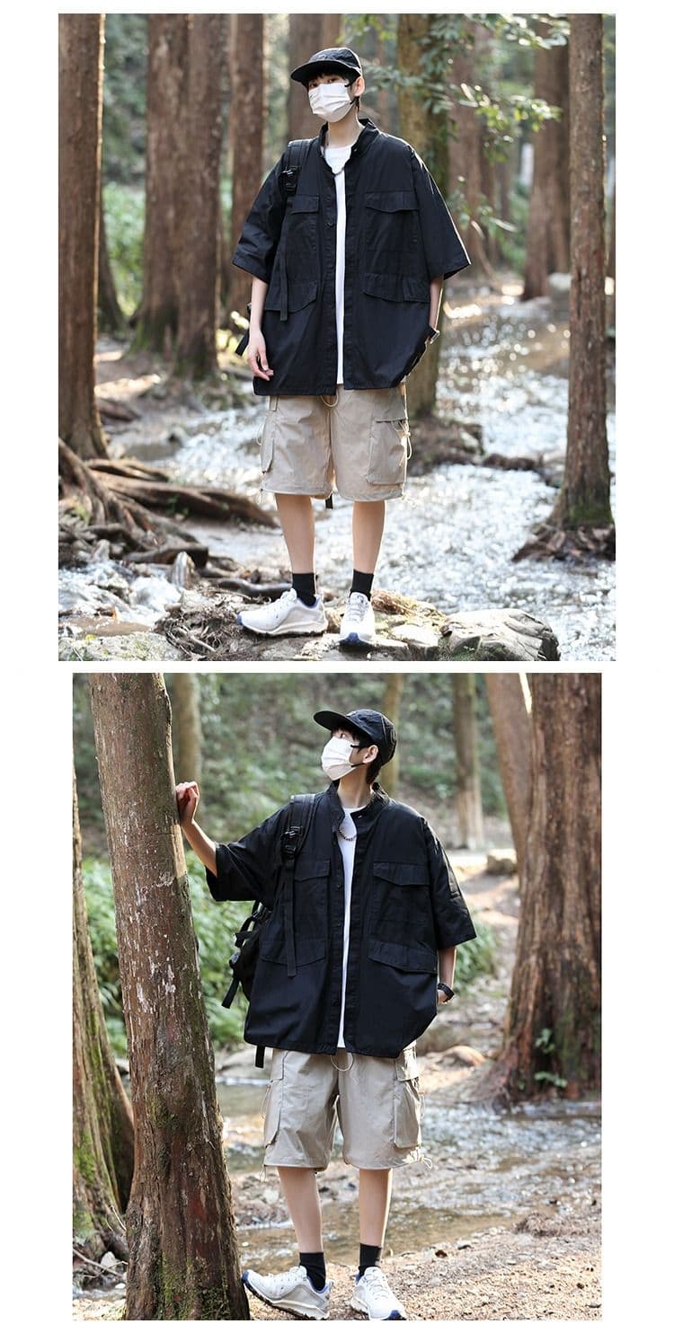 2026 일본식 cityboy 빅 포켓 워크웨어 반팔 셔츠 남자 야외 루즈핏 다용도 패션 셔츠 재킷 상세 이미지 1