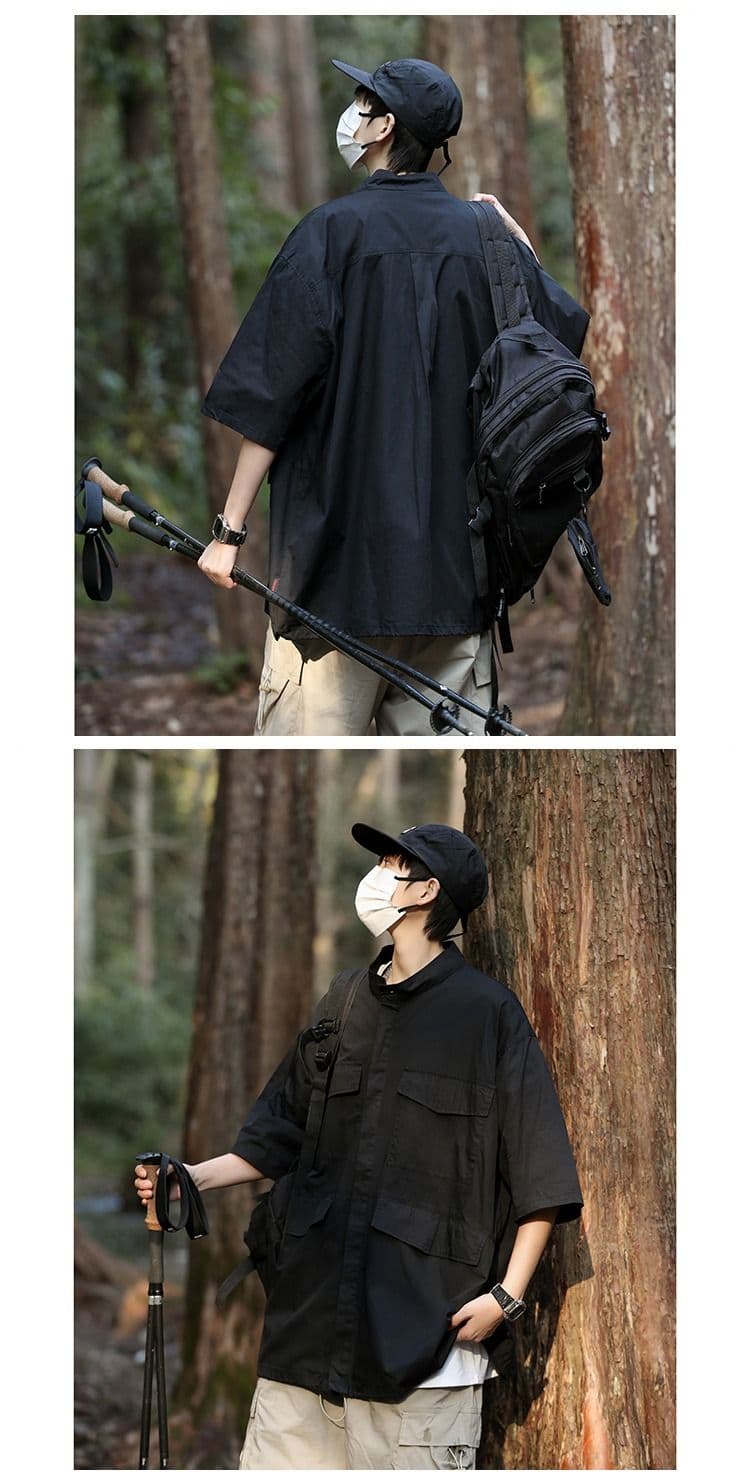 2026 일본식 cityboy 빅 포켓 워크웨어 반팔 셔츠 남자 야외 루즈핏 다용도 패션 셔츠 재킷 상세 이미지 5